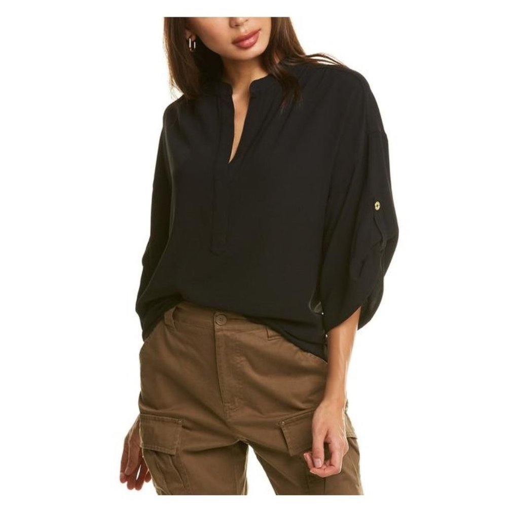🎁 Trina Turk Roll-Tab-Sleeve Popover Blouse - Picture 2 of 7